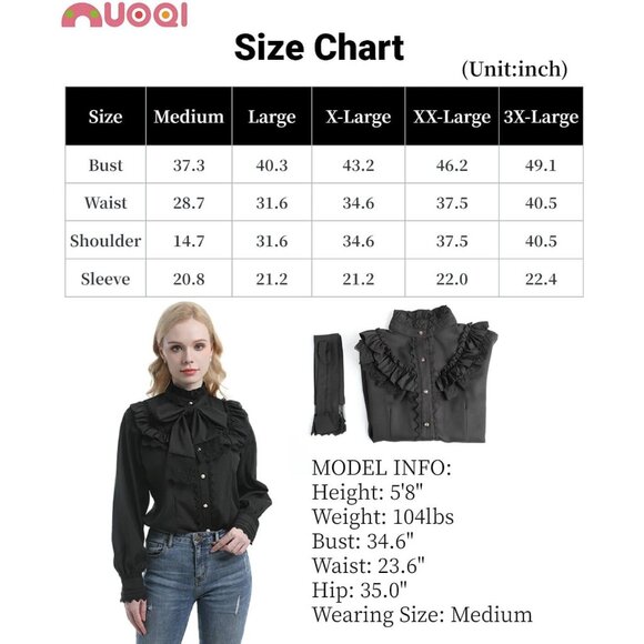 Women Black Victorian Blouse Gothic Shirt Vintage Long Sleeve Lotus Ruffle Tops - Picture 3 of 9